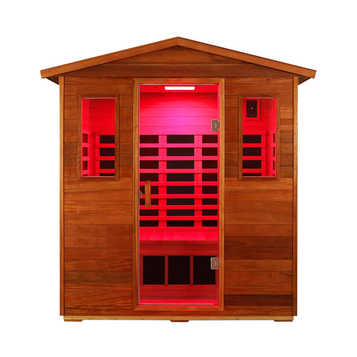 Thermora Luxury 3 - Person Outdoor Mahogany Full Spectrum Ultra - Low EMF FAR Infrared Sauna With Chromotherapy And Bluetooth Speakers (SAK83460) - Elite Recovery Wellness