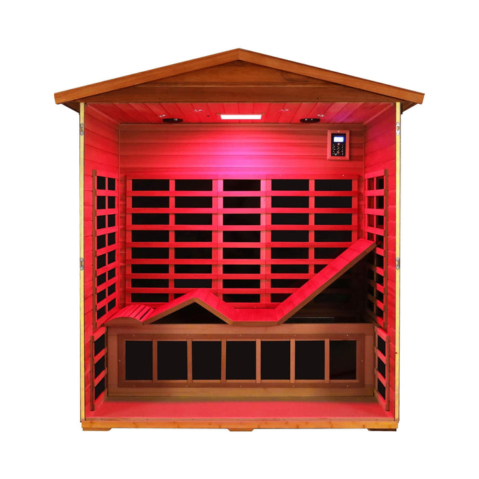 Thermora Luxury 3 - Person Outdoor Mahogany Full Spectrum Ultra - Low EMF FAR Infrared Sauna With Chromotherapy And Bluetooth Speakers (SAK83460) - Elite Recovery Wellness