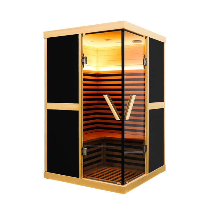 Thermora Premium Large 2 - Person V - Shaped FAR Infrared Sauna Room With Double Glass Doors, 1980W (SAK96413) - Elite Recovery Wellness
