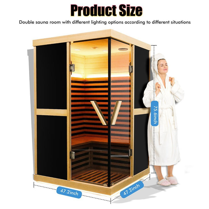 Thermora Premium Large 2 - Person V - Shaped FAR Infrared Sauna Room With Double Glass Doors, 1980W (SAK96413) - Elite Recovery Wellness