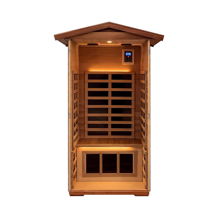 Thermora Premium 1 - Person Outdoor Red Cedar Infrared Sauna With Low EMF, Chromotherapy And Bluetooth (SAK32783) - Elite Recovery Wellness