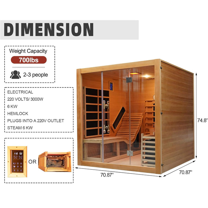 Rövia Oasis 3 - Person Indoor Hybrid Sauna Room With Built - In Lounge Chair (SAK35182) - Elite Recovery Wellness