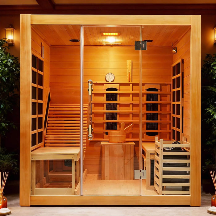 Rövia Oasis 3 - Person Indoor Hybrid Sauna Room With Built - In Lounge Chair (SAK35182) - Elite Recovery Wellness