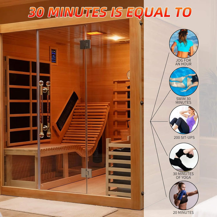 Rövia Oasis 3 - Person Indoor Hybrid Sauna Room With Built - In Lounge Chair (SAK35182) - Elite Recovery Wellness