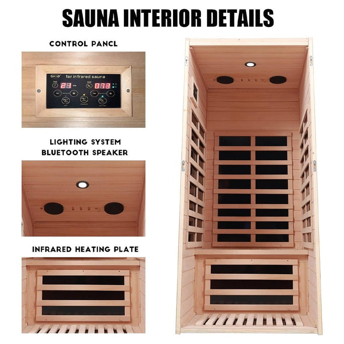 Thermora Elara Premium 1 - Person Indoor Low EMF FAR Infrared Heat Hemlock Wood Personal Home Spa Sauna, 1200W (SAK27463) - Elite Recovery Wellness
