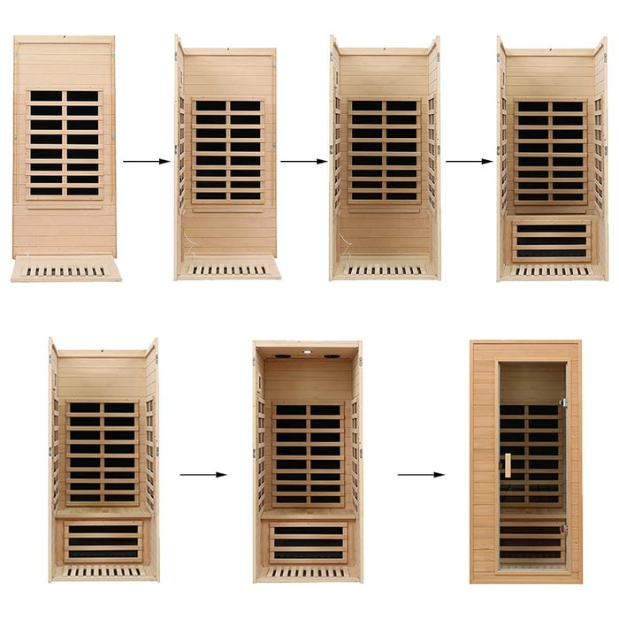Thermora Elara Premium 1 - Person Indoor Low EMF FAR Infrared Heat Hemlock Wood Personal Home Spa Sauna, 1200W (SAK27463) - Elite Recovery Wellness