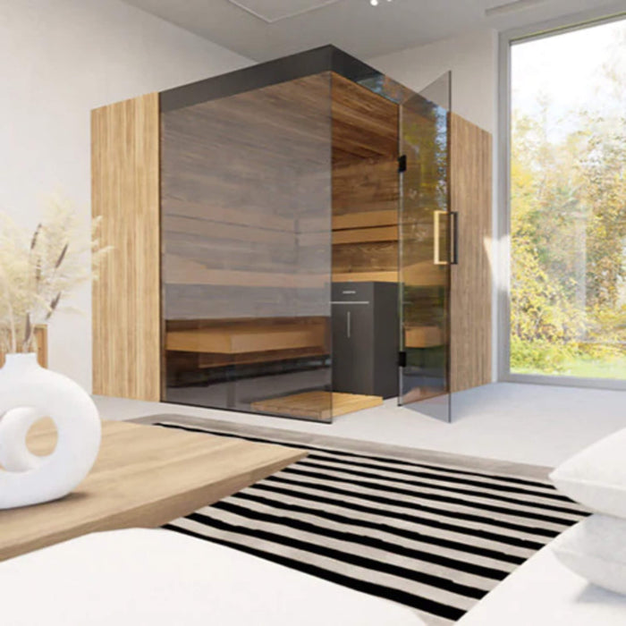 ThermaSol Aalto 4 - Person Indoor Semi Panoramic Glass Sauna Cabin [Made - To - Order] [14 - AALTODL\R] (SAK13285) - Elite Recovery Wellness