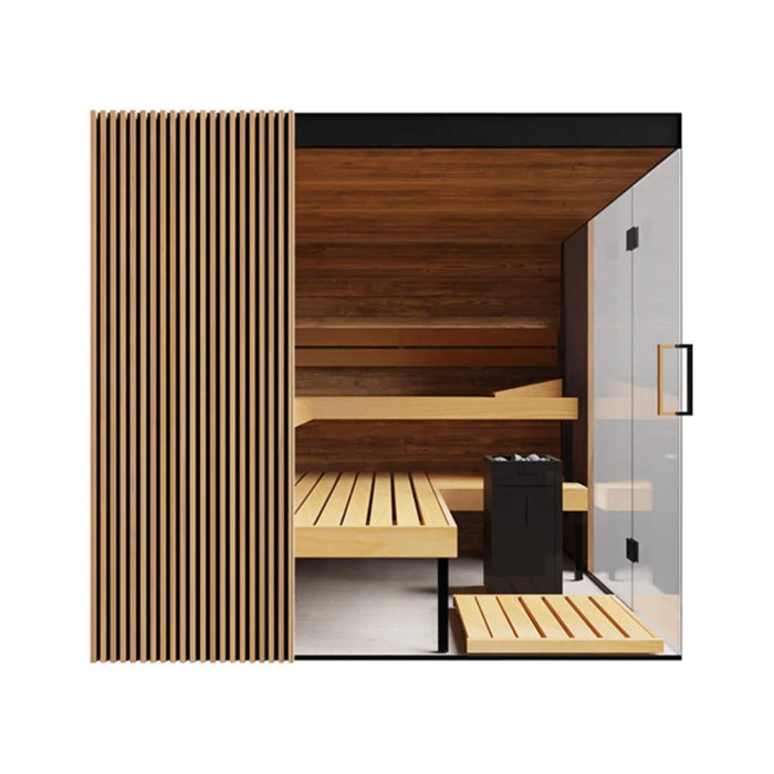 ThermaSol Aalto 4 - Person Indoor Semi Panoramic Glass Sauna Cabin [Made - To - Order] [14 - AALTODL\R] (SAK13285) - Elite Recovery Wellness