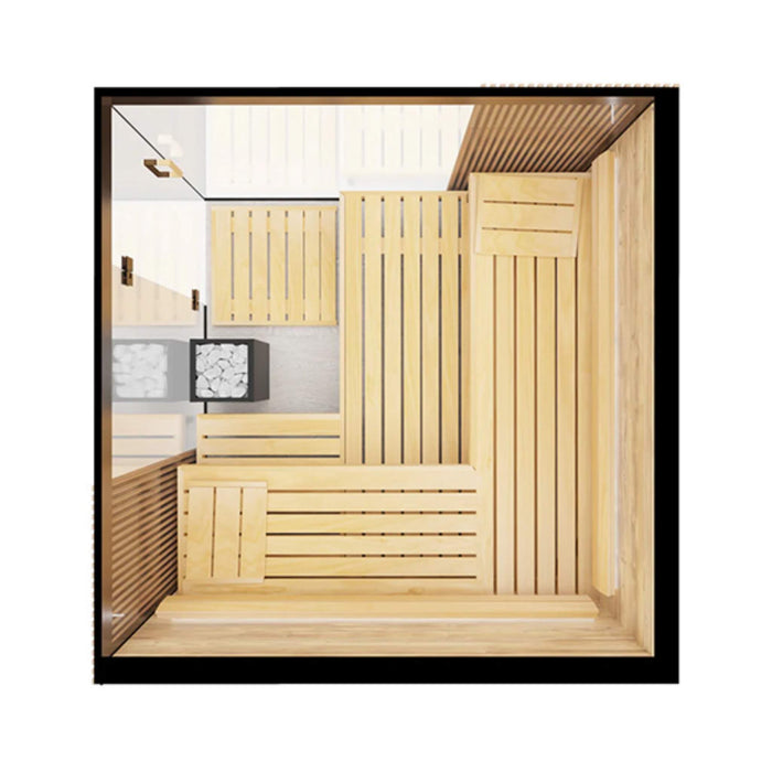 ThermaSol Aalto 4 - Person Indoor Semi Panoramic Glass Sauna Cabin [Made - To - Order] [14 - AALTODL\R] (SAK13285) - Elite Recovery Wellness