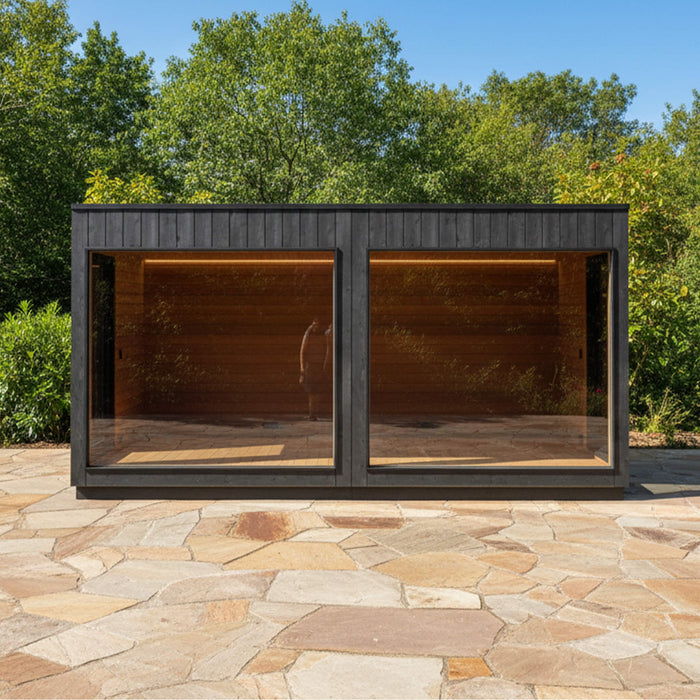 ThermaSol Nordic Misty XL Lounge 2 - Entrance Outdoor Sauna Cabin [Made - To - Order] (SAK72368) - Elite Recovery Wellness