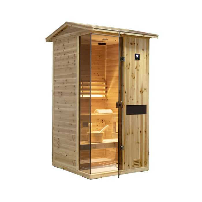 Thermora 1 - Person Outdoor Weather - Resistant Traditional Wooden Steam Sauna Room (SAK71642) - Elite Recovery Wellness