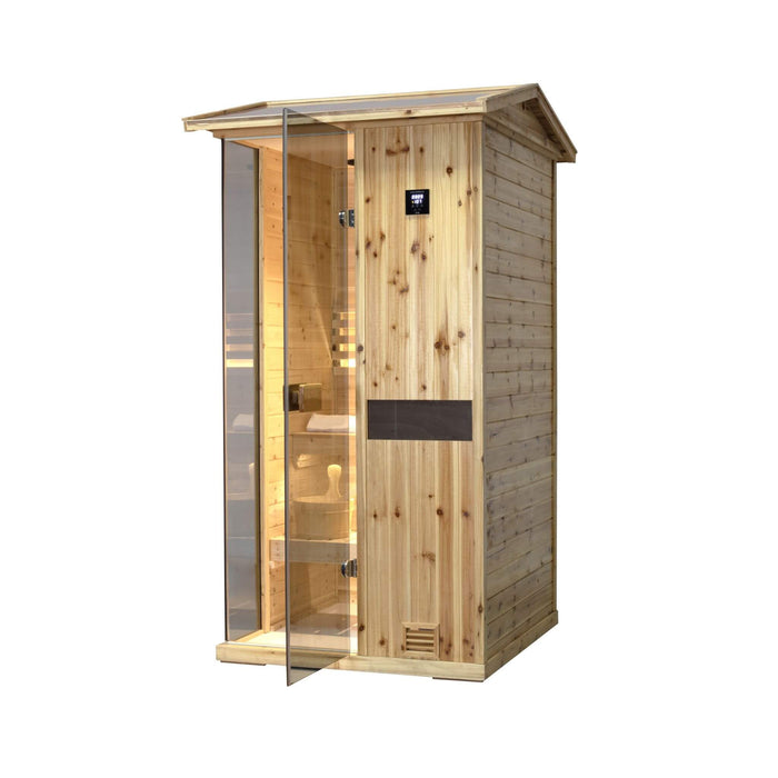 Thermora 1 - Person Outdoor Weather - Resistant Traditional Wooden Steam Sauna Room (SAK71642) - Elite Recovery Wellness