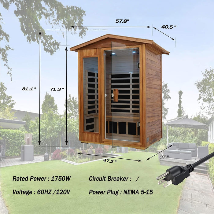 Thermora 2 - Person Ultra - Low EMF Mahogany Outdoor Infrared Sauna With Bluetooth Speakers (SAK43021) - Elite Recovery Wellness