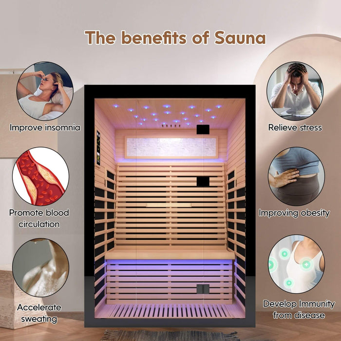 Thermora Luxury 2 - Person Canadian Hemlock Wood Far Infrared Home Sauna (SAK56874) - Elite Recovery Wellness