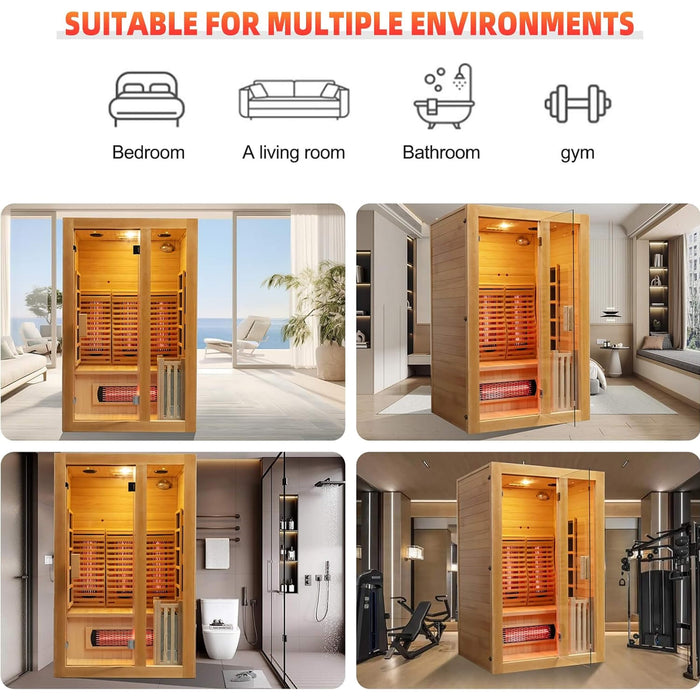 Rövia Luma 2 - Person Indoor Hybrid Sauna Room With Infrared And 3.5KW Steam Heater (SAK83750) - Elite Recovery Wellness