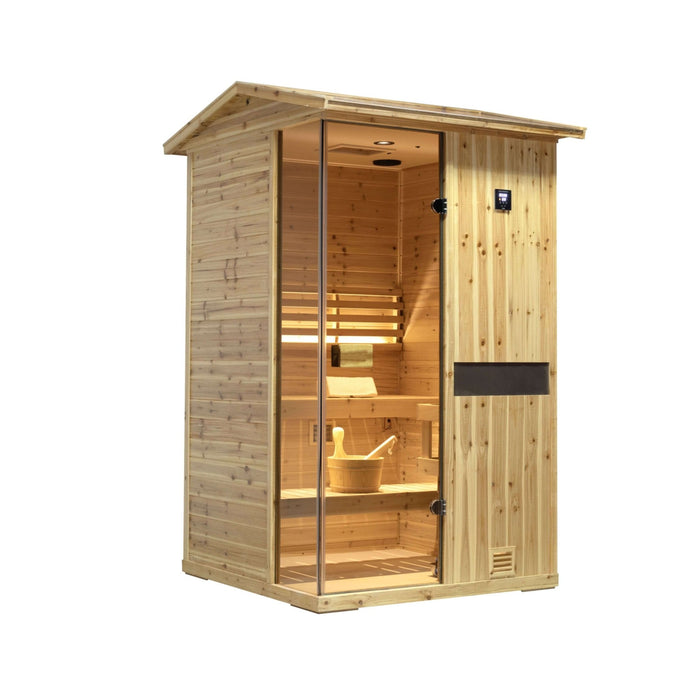 Thermora Premium 2 - Person Outdoor Wooden Steam Sauna Room With Smart Control Panel And Bluetooth Audio (SAK52918) - Elite Recovery Wellness
