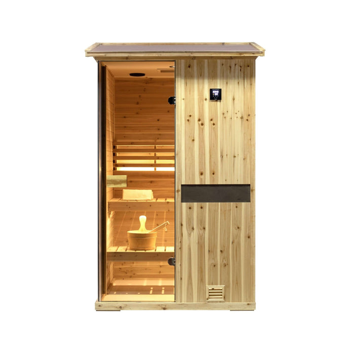 Thermora Premium 2 - Person Outdoor Wooden Steam Sauna Room With Smart Control Panel And Bluetooth Audio (SAK52918) - Elite Recovery Wellness