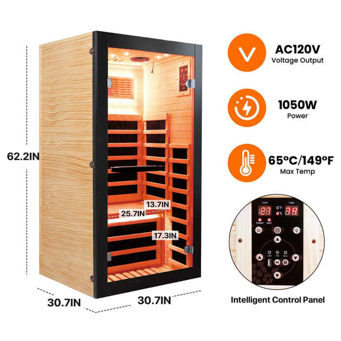 Thermora Single - Person Chilean Pine Infrared Sauna Cabin (SAK57926) - Elite Recovery Wellness